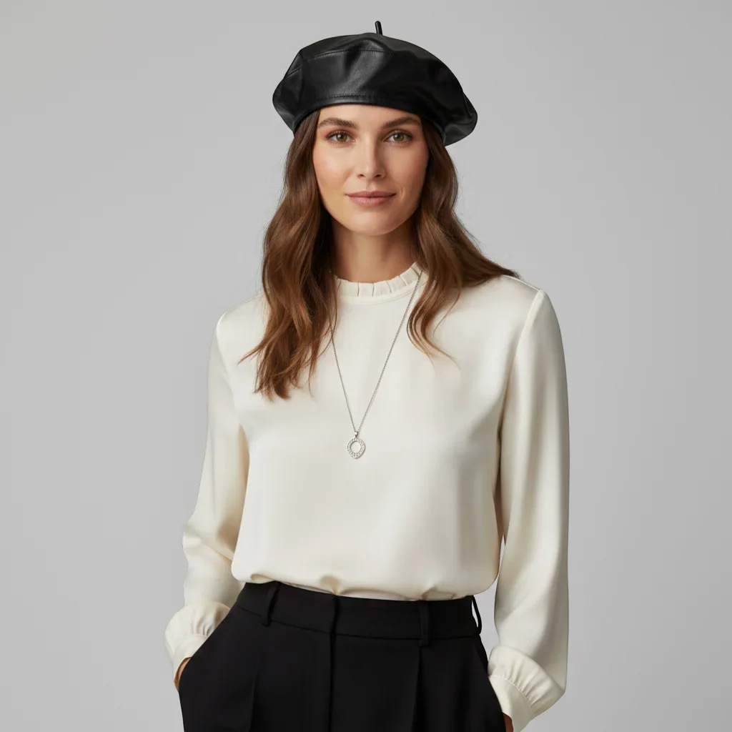 Black Beret Leather Trim - Image 3