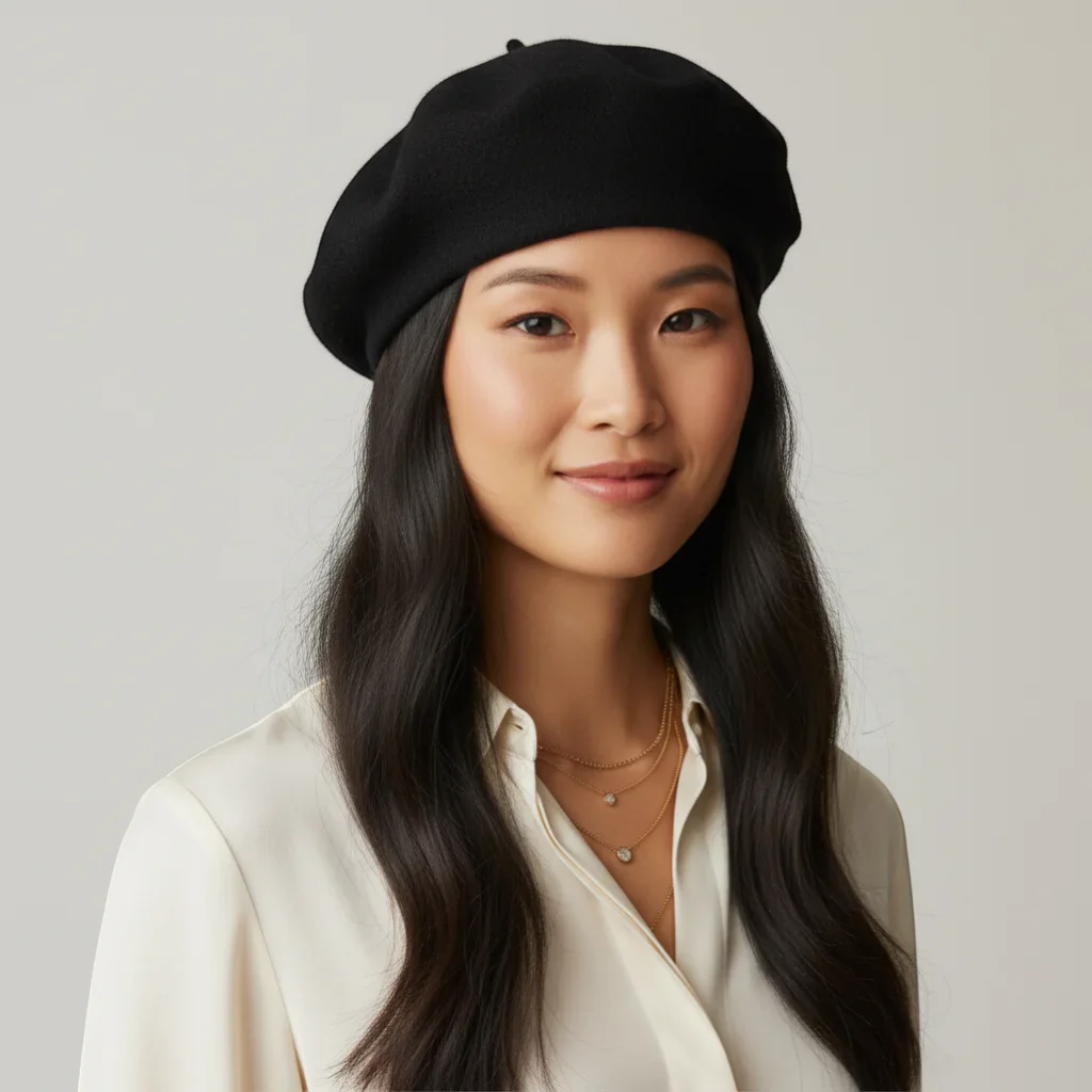 Black Wool French Beret - Image 2