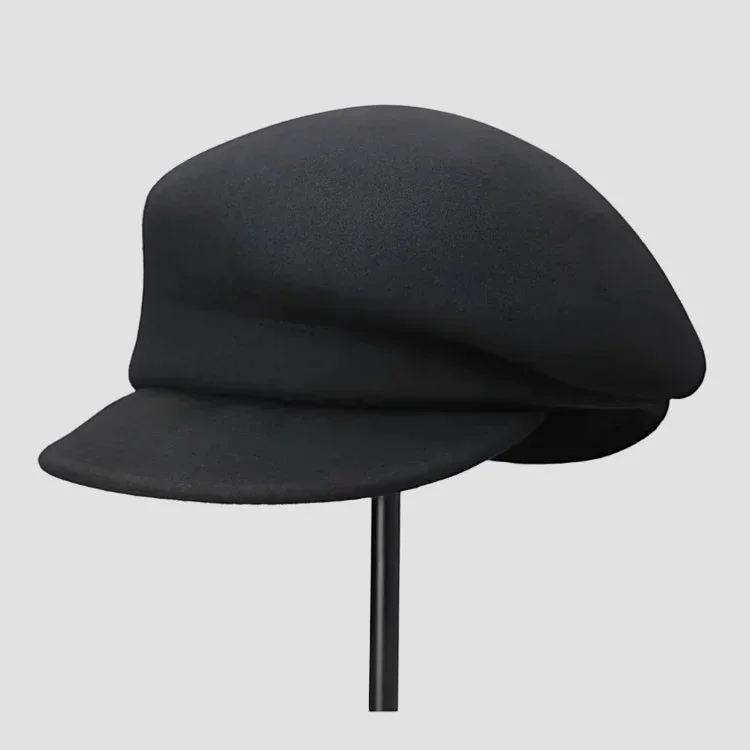 Black Wool Newsboy Cap - Image 3