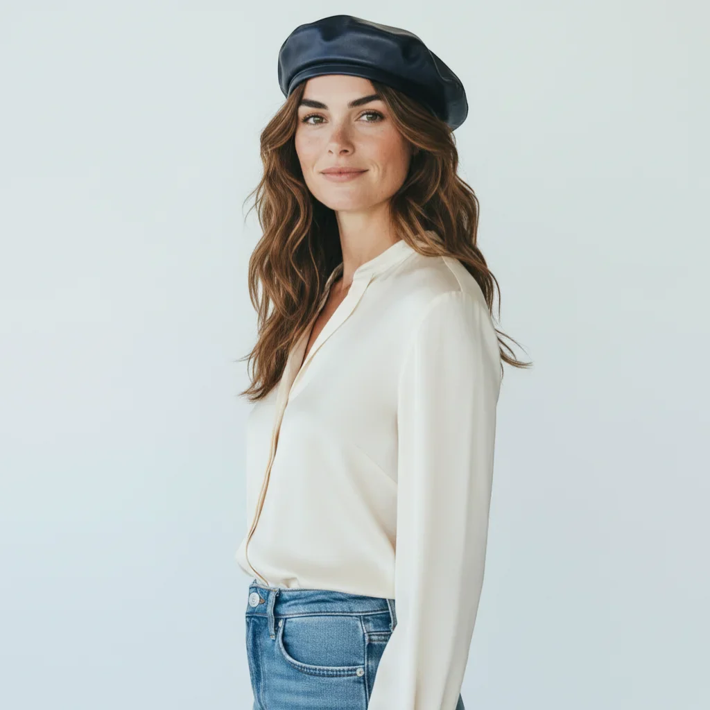 Blue Leather Beret - Image 2