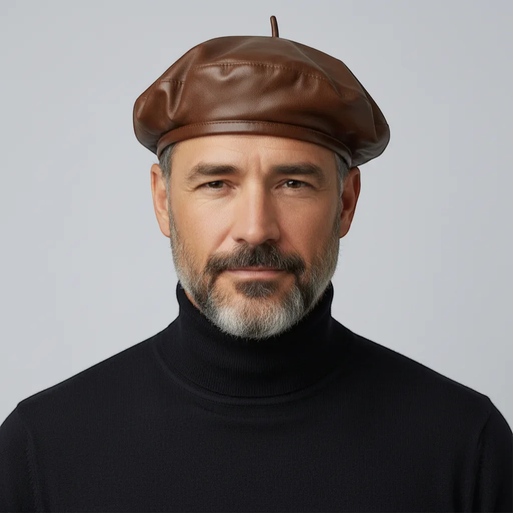 Brown French Leather Beret - Image 3