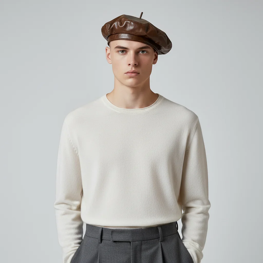 Dark Orange Leather Beret - Image 3