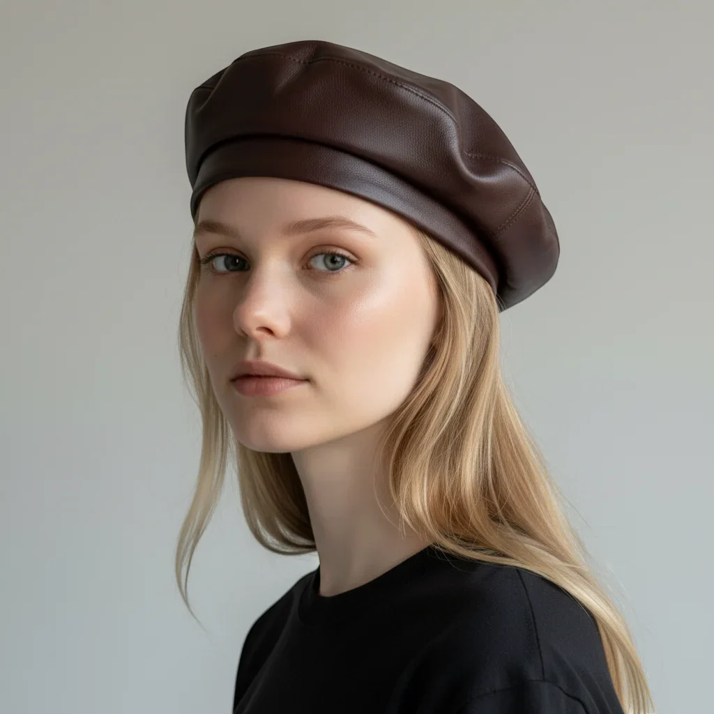 Dark Red Leather Beret - Image 2