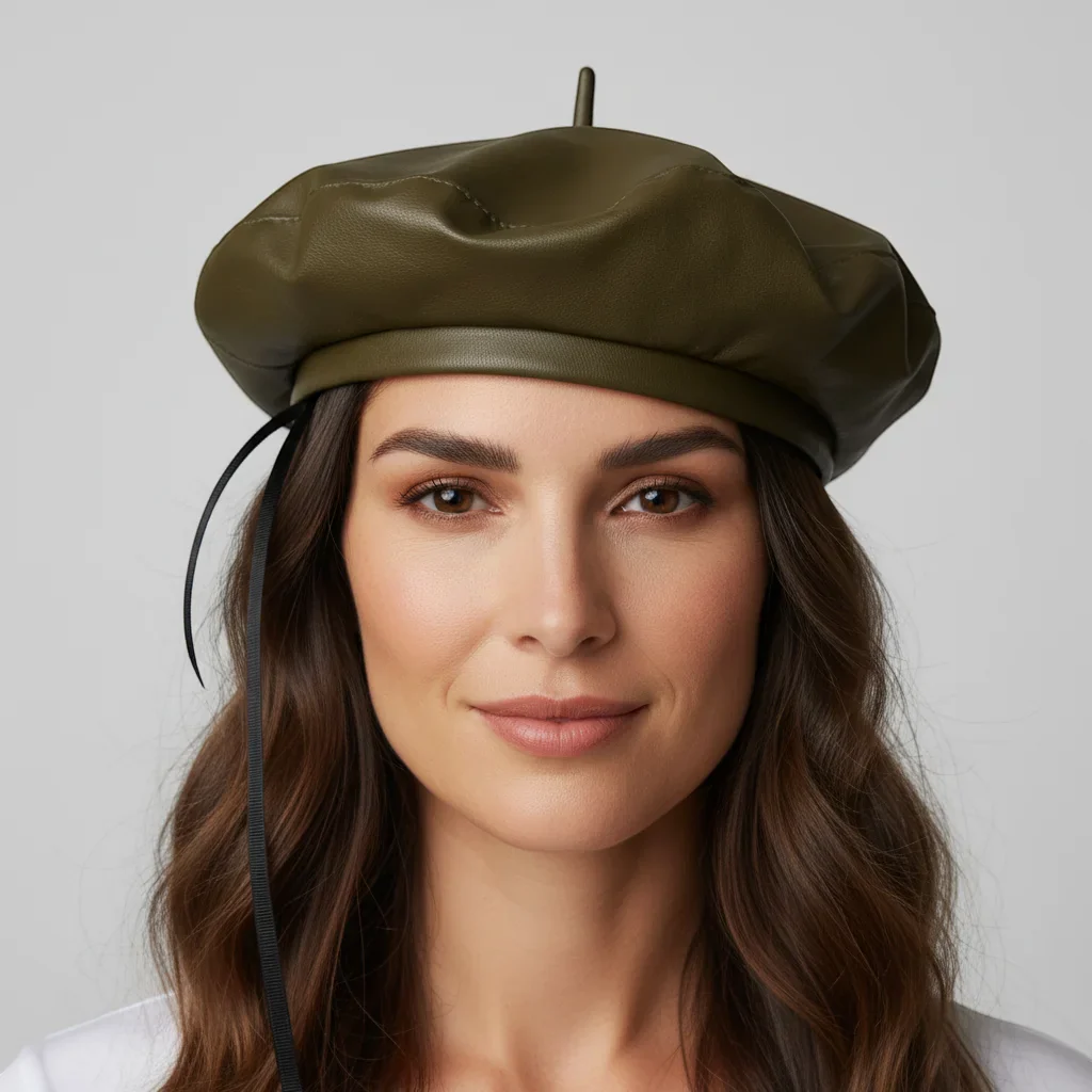 Green Leather Beret - Image 3
