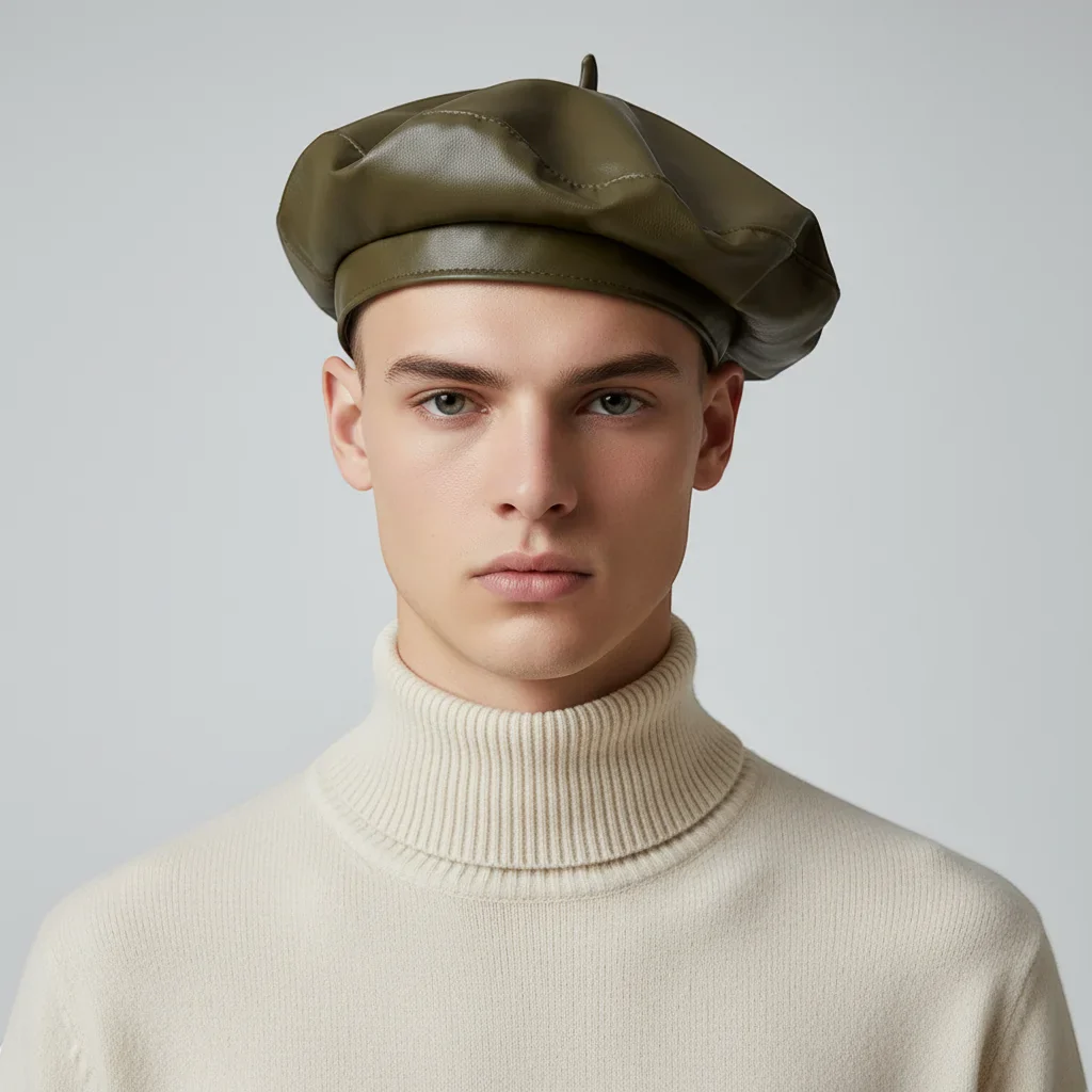Green Leather Beret Brim - Image 3