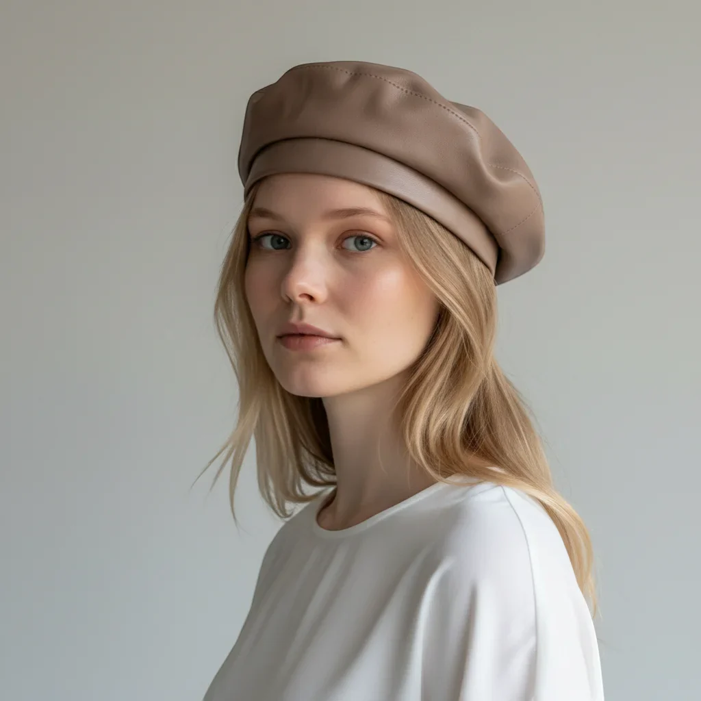 Khaki Leather Beret - Image 2