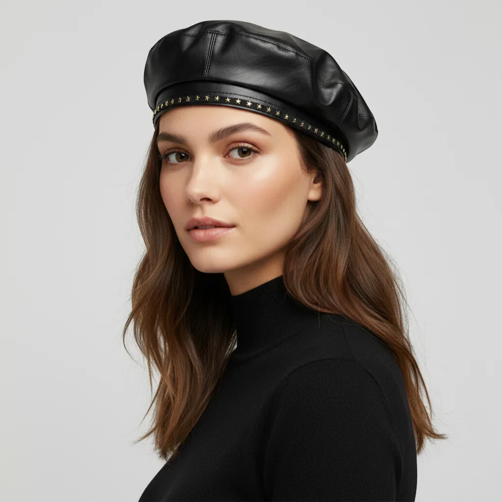 Leather Trim Beret - Image 2