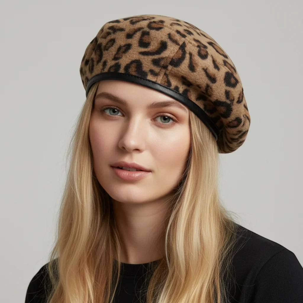 Leopard Print Beret Hat - Image 2