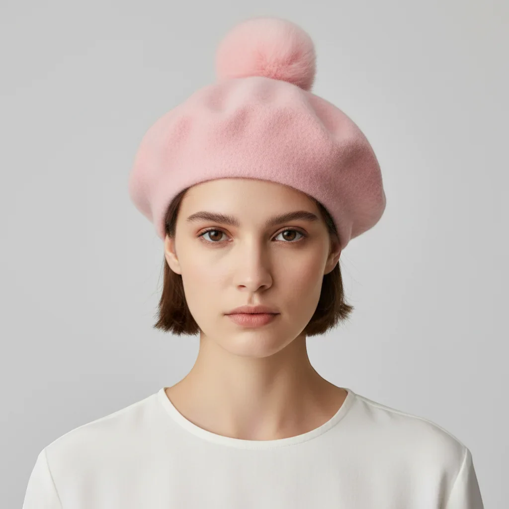 Pink Beret with Pom Pom - Image 2