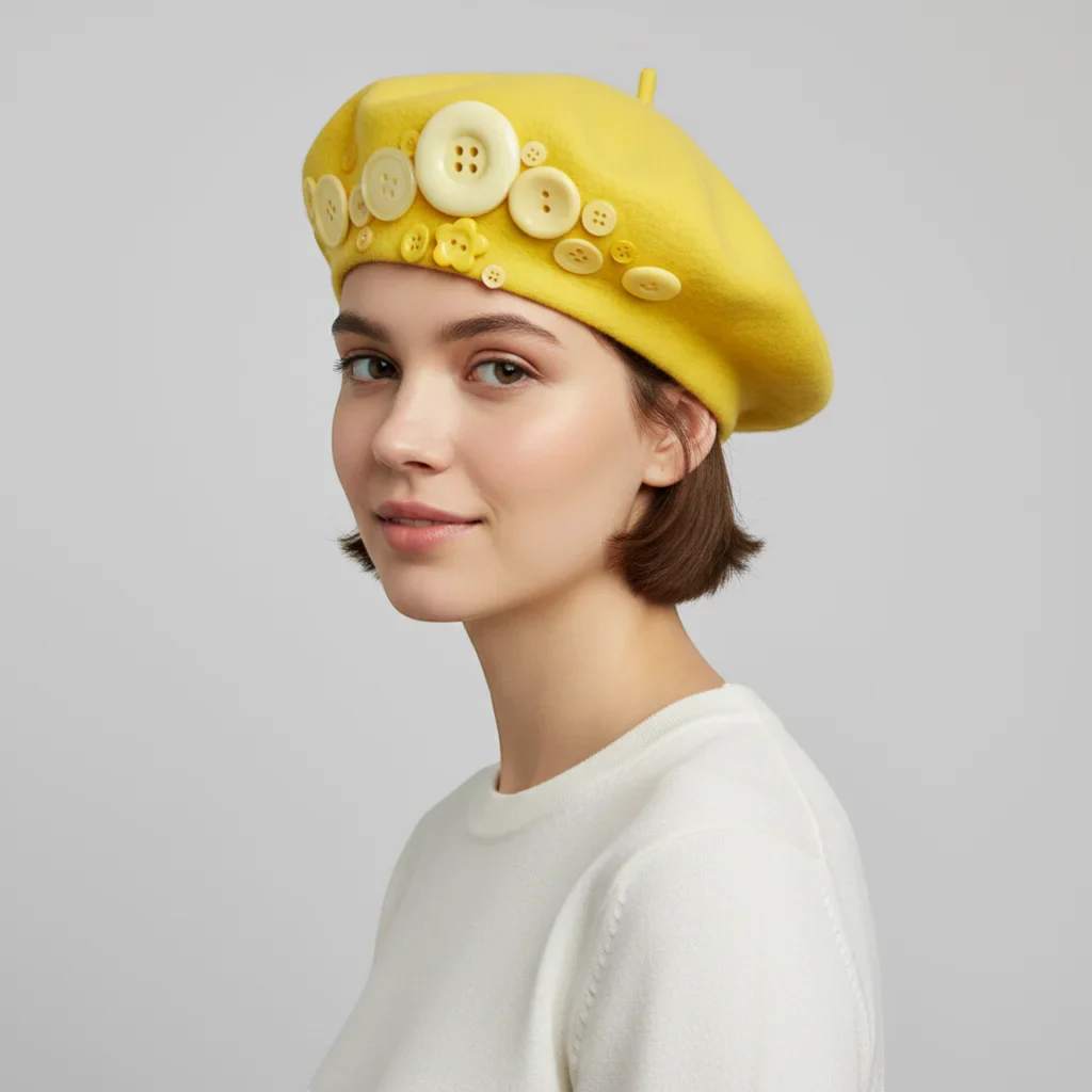 Yellow Button Beret - Image 2